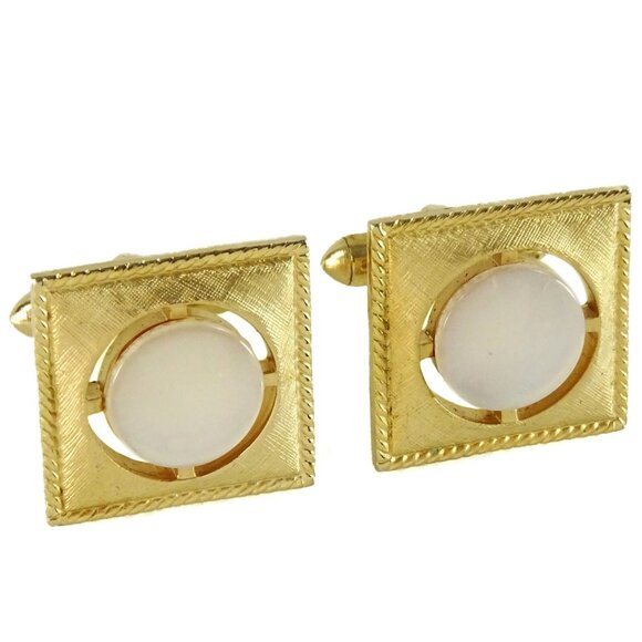 Swank Classic Vintage Cufflinks White and Goldtone Square Formal - Picture 1 of 3